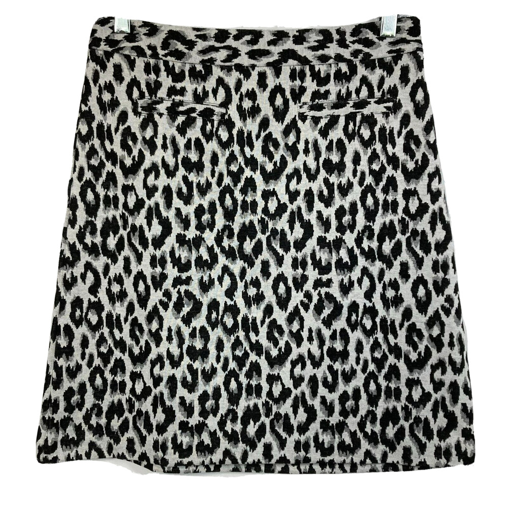 Talbots Skirt Womens Sz 4 Gray Black Leopard‎ Print A Line Knit Pockets Stretch